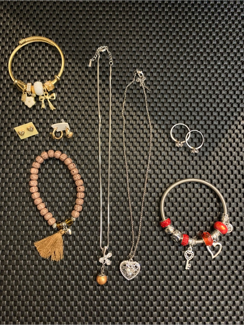 Heart & Love Themed Bracelets and Necklaces - Mixed Metal Jewelry Set 🖤🩶🤍